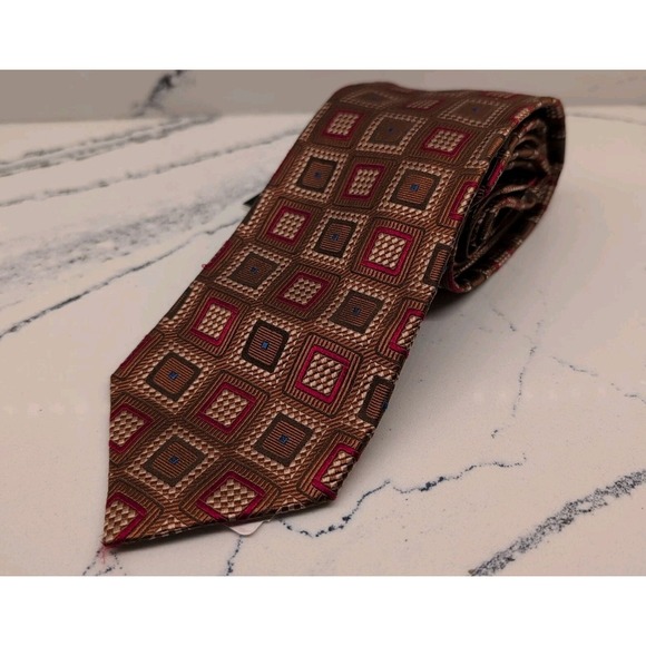 Jos. A. Bank Other - Jos.A.Bank Signature Collection 100%‎ Silk Italy Tie Brown Square Geometric NWT